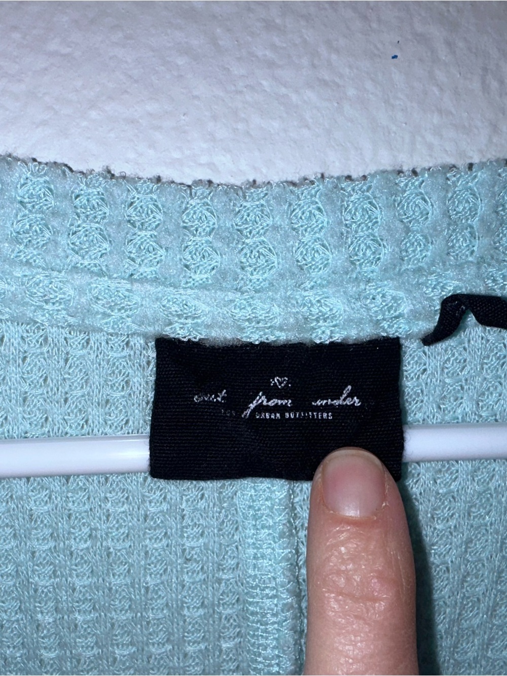 Urban Outfitters—Seafoam Blue Waffle-Knit Button Front Tie Cardigan-small - Picture 7 of 7